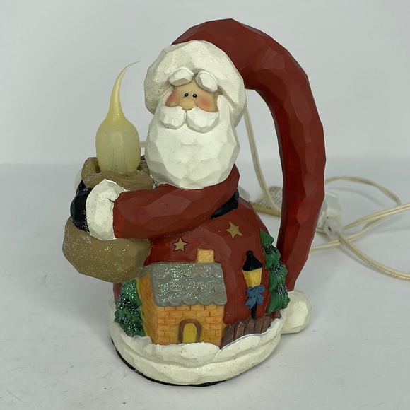 Vintage Ceramic Christmas Santa Holding A Candle Electric Lights Up Candle - Picture 15 of 16